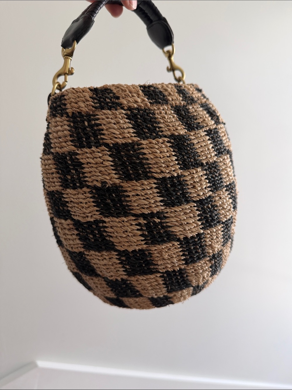 Clare V Checkered Woven Handbag in Black & Natural - Picture 3 of 6